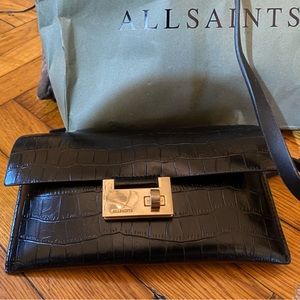 ALL SAINTS || NEW || Black Francois Croc XBODY Bag || Small